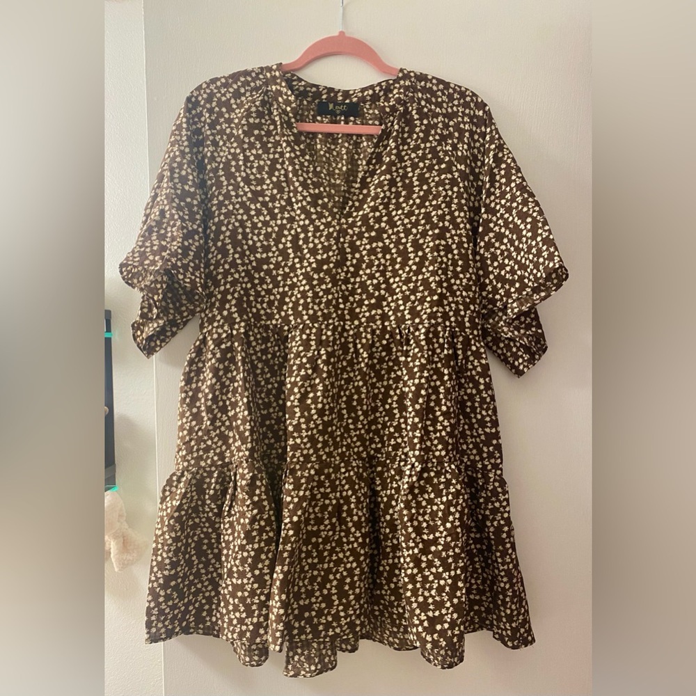 Meritt Women’s Boutique Brown & Cream Floral Print Fall Dress Size Medium